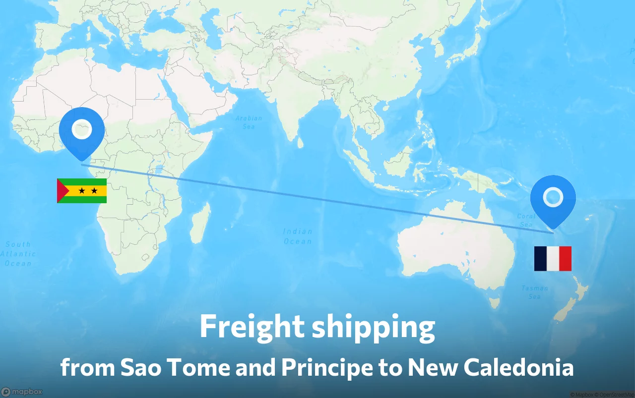 Shipping route from Sao Tome and Principe to New Caledonia