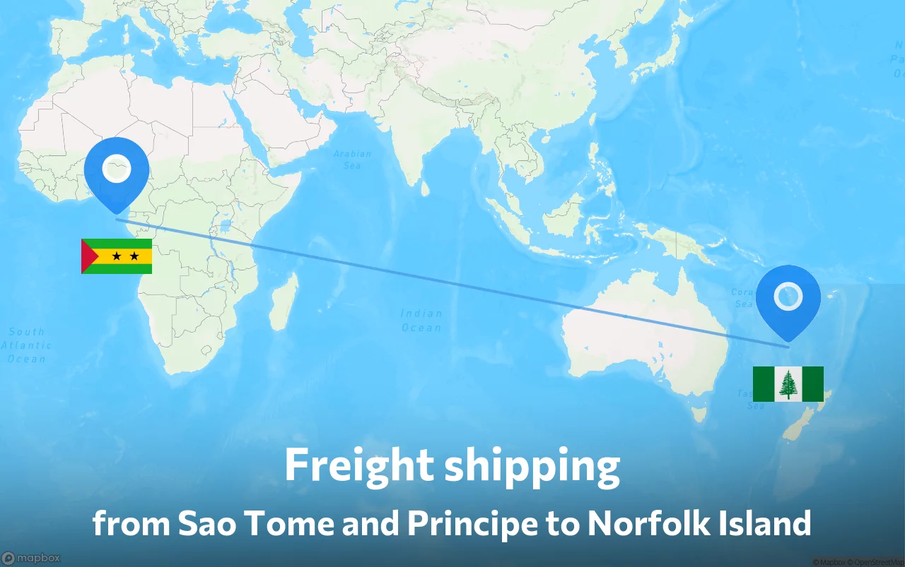 Shipping route from Sao Tome and Principe to Norfolk Island