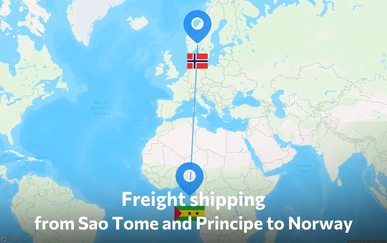 Shipping route from Sao Tome and Principe to Norway
