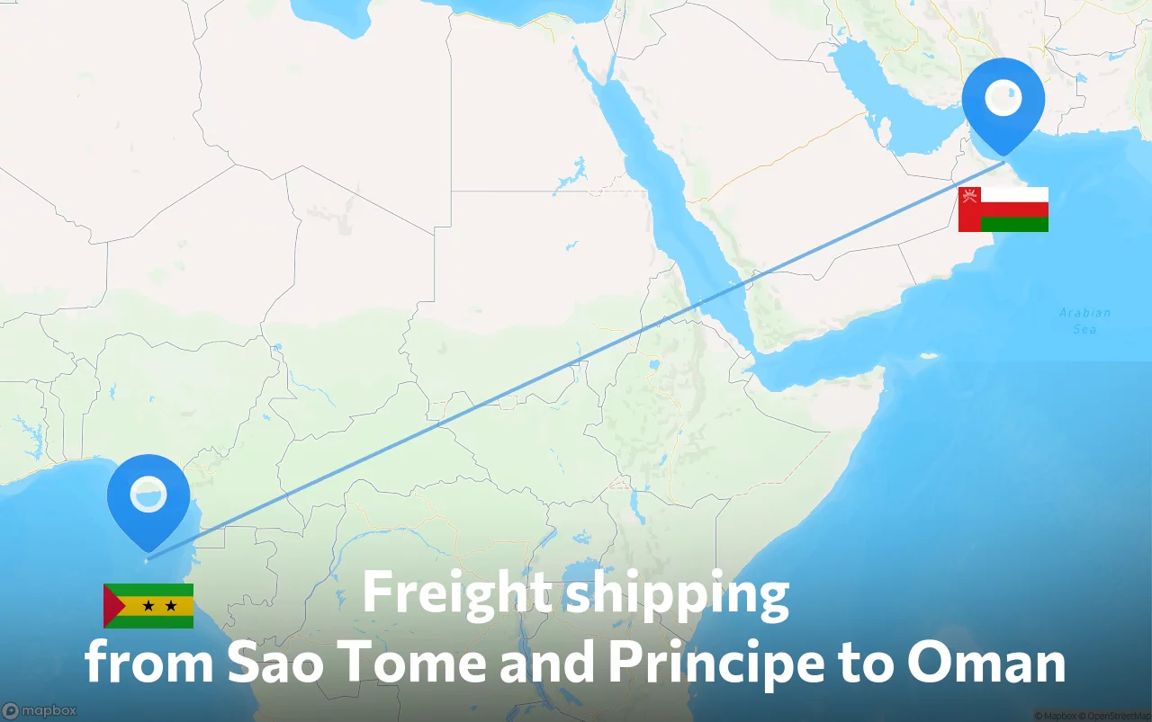 Shipping route from Sao Tome and Principe to Oman