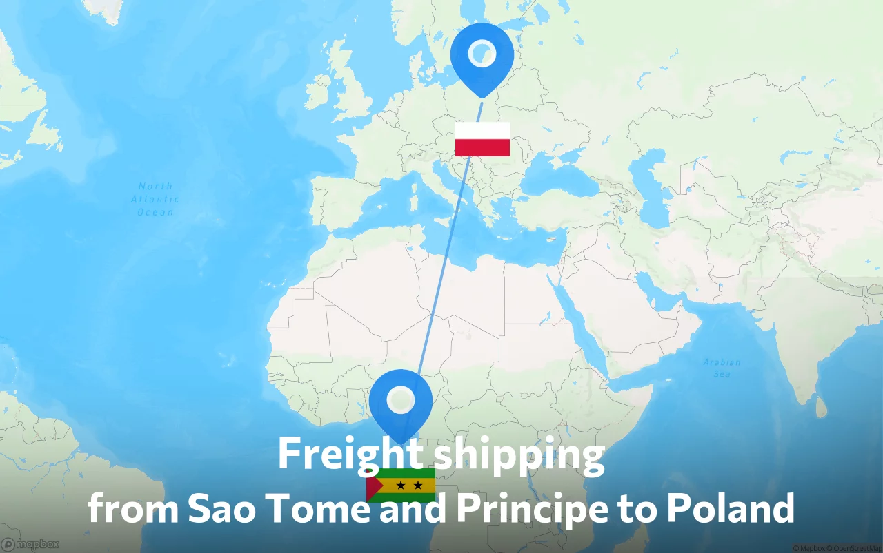 Shipping route from Sao Tome and Principe to Poland