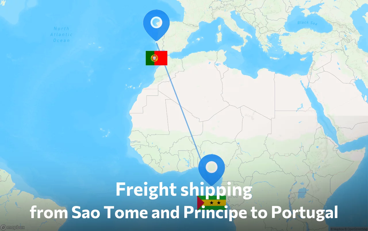 Shipping route from Sao Tome and Principe to Portugal