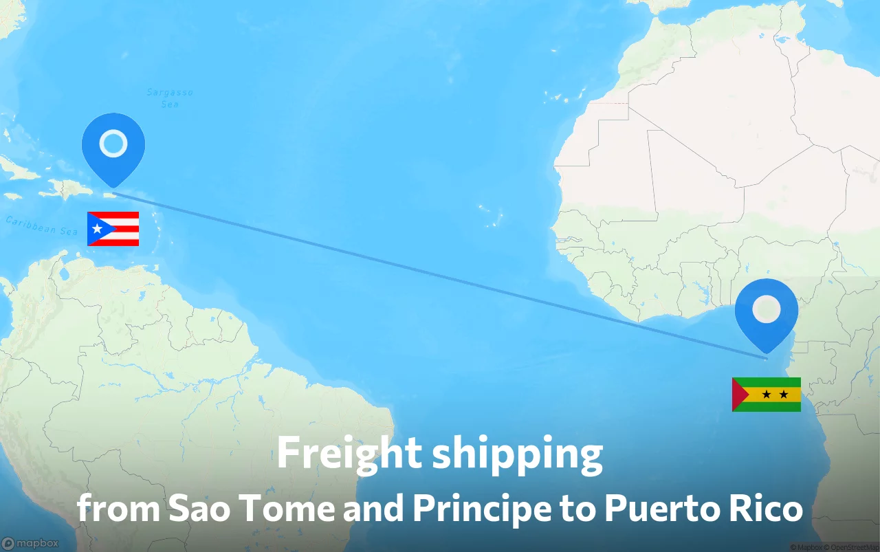 Shipping route from Sao Tome and Principe to Puerto Rico