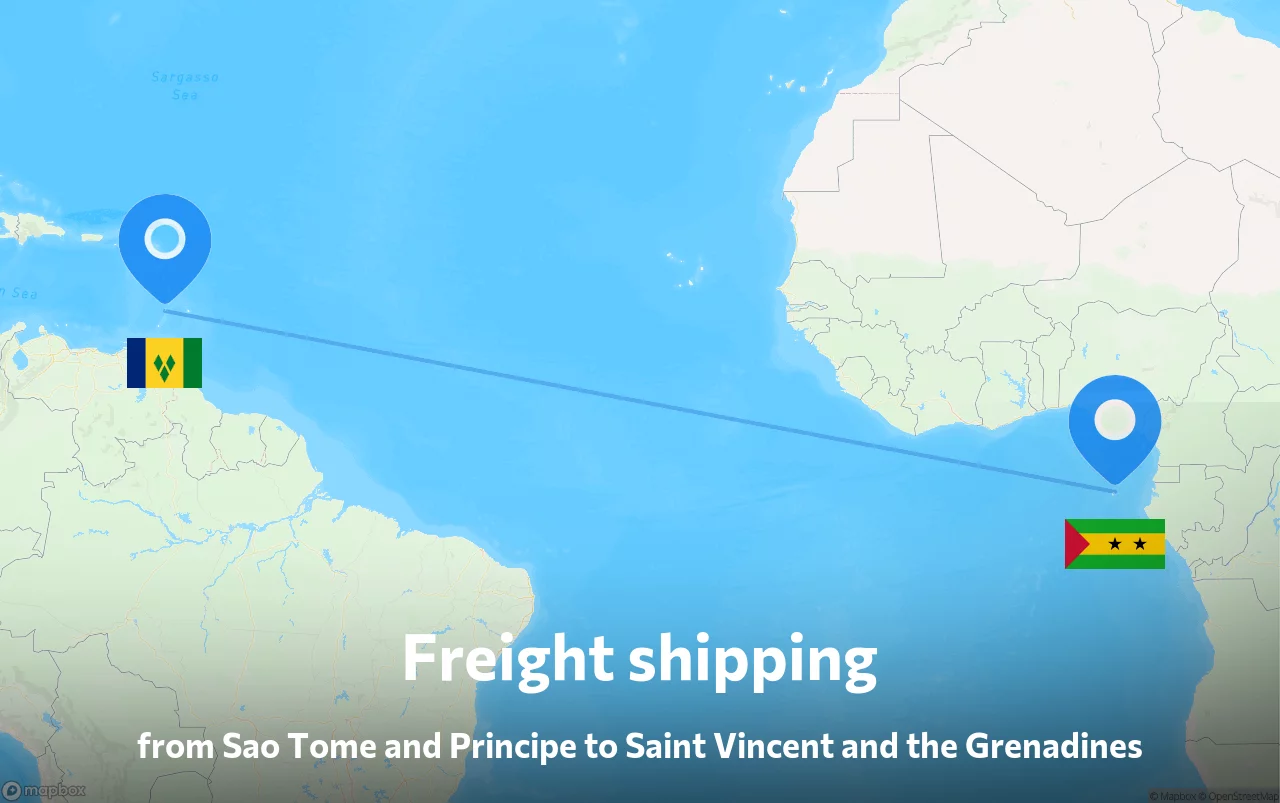 Shipping route from Sao Tome and Principe to Saint Vincent and the Grenadines