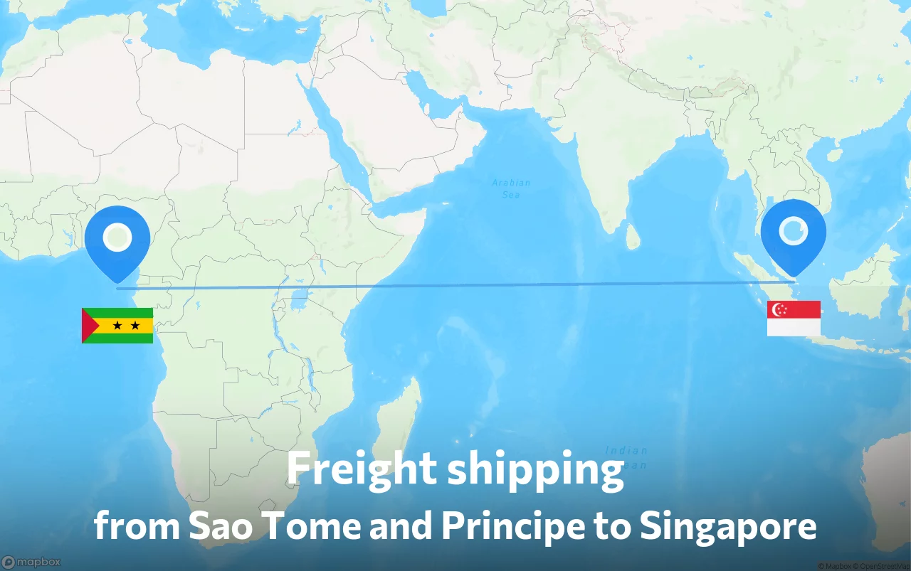 Shipping route from Sao Tome and Principe to Singapore