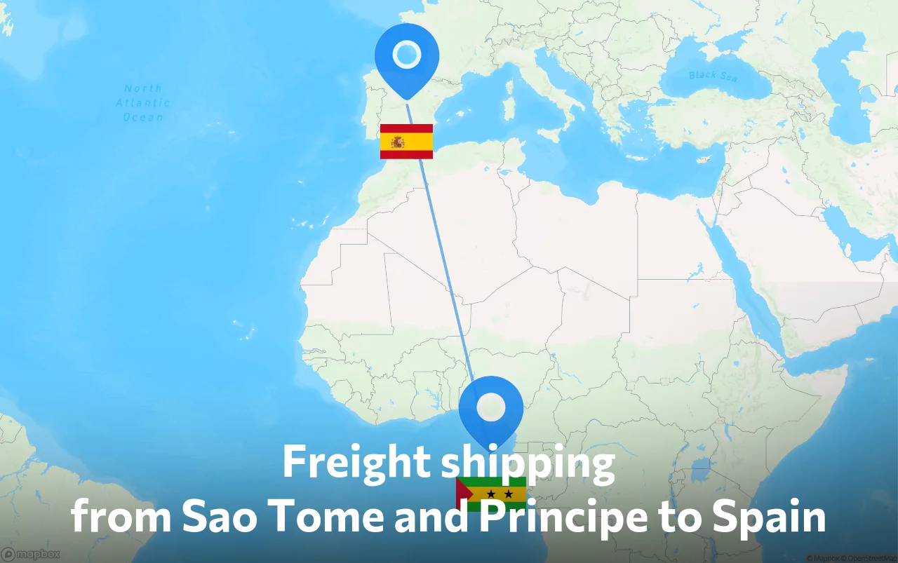 Shipping route from Sao Tome and Principe to Spain