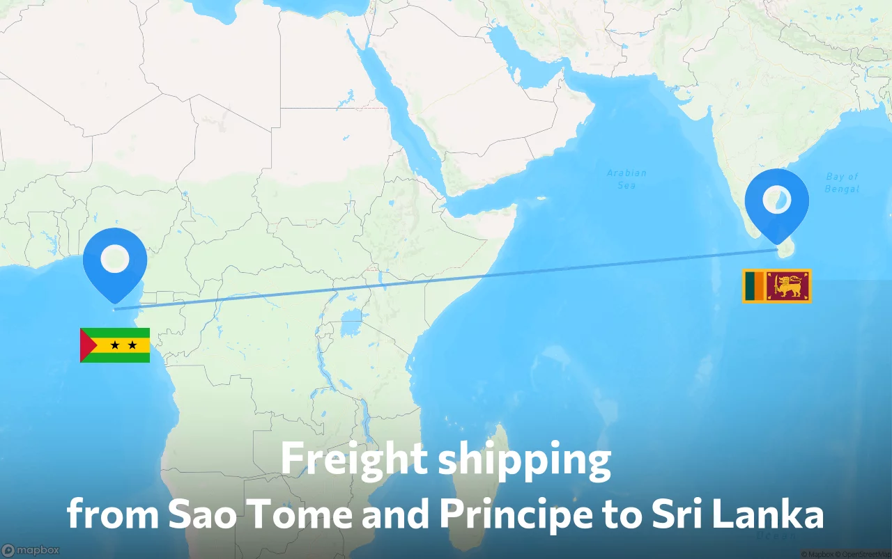 Shipping route from Sao Tome and Principe to Sri Lanka
