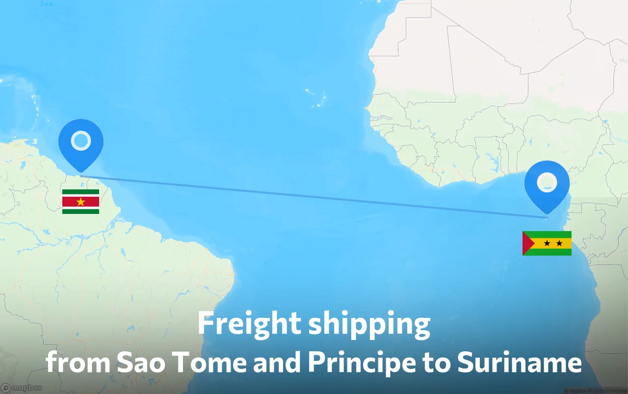 Shipping route from Sao Tome and Principe to Suriname