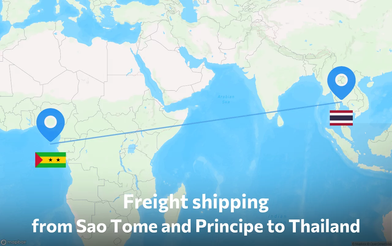Shipping route from Sao Tome and Principe to Thailand