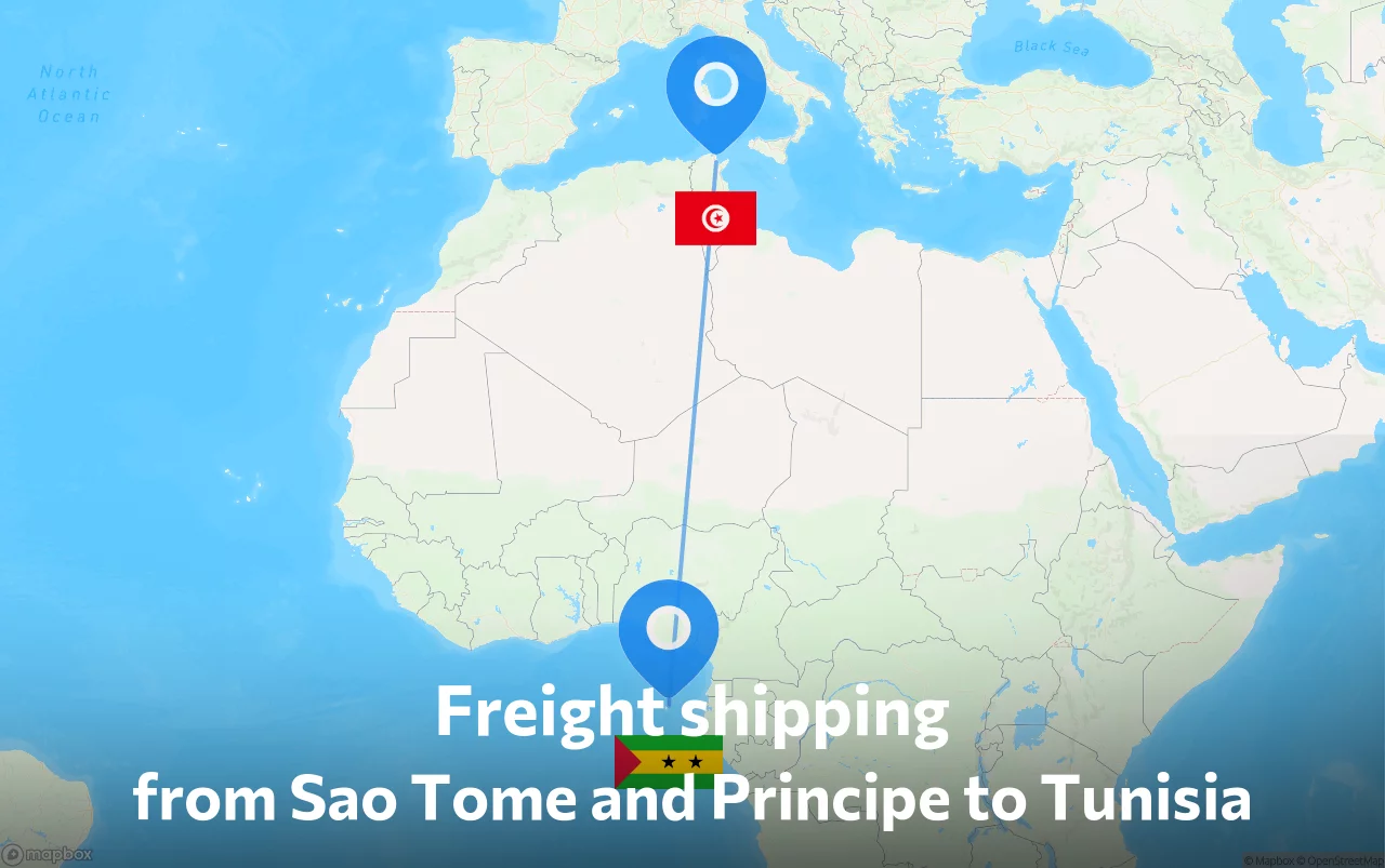 Shipping route from Sao Tome and Principe to Tunisia