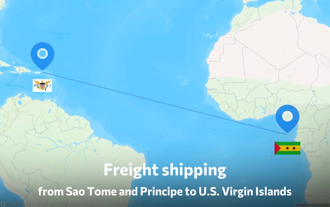 Shipping route from Sao Tome and Principe to U.S. Virgin Islands