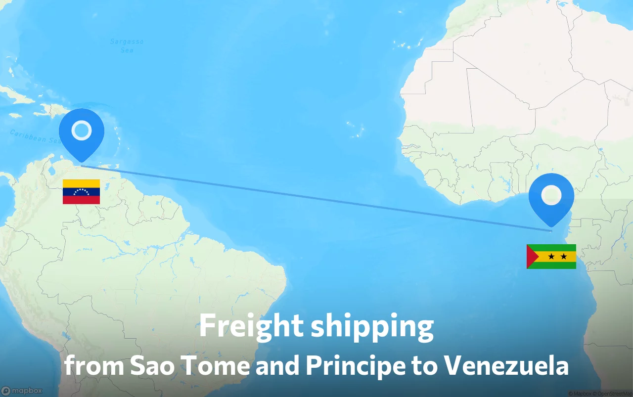 Shipping route from Sao Tome and Principe to Venezuela