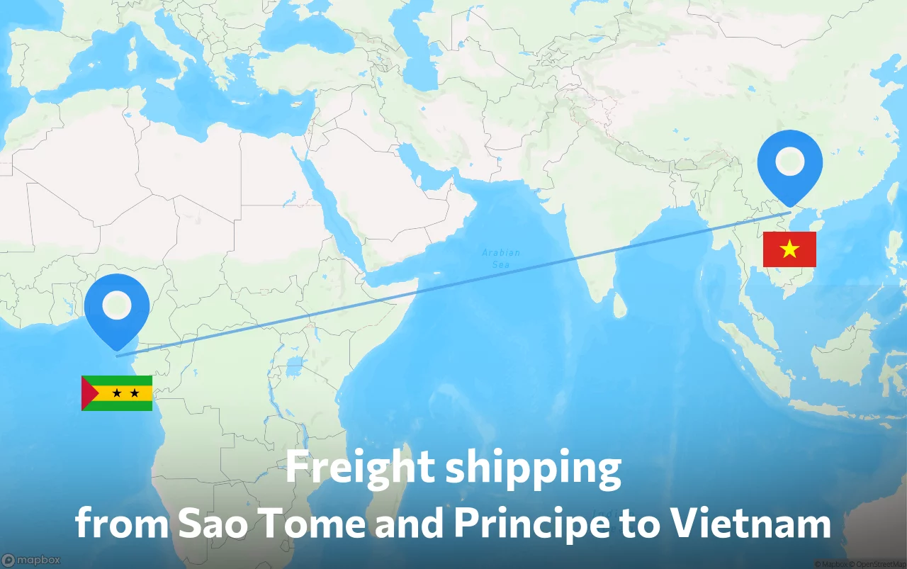 Shipping route from Sao Tome and Principe to Vietnam