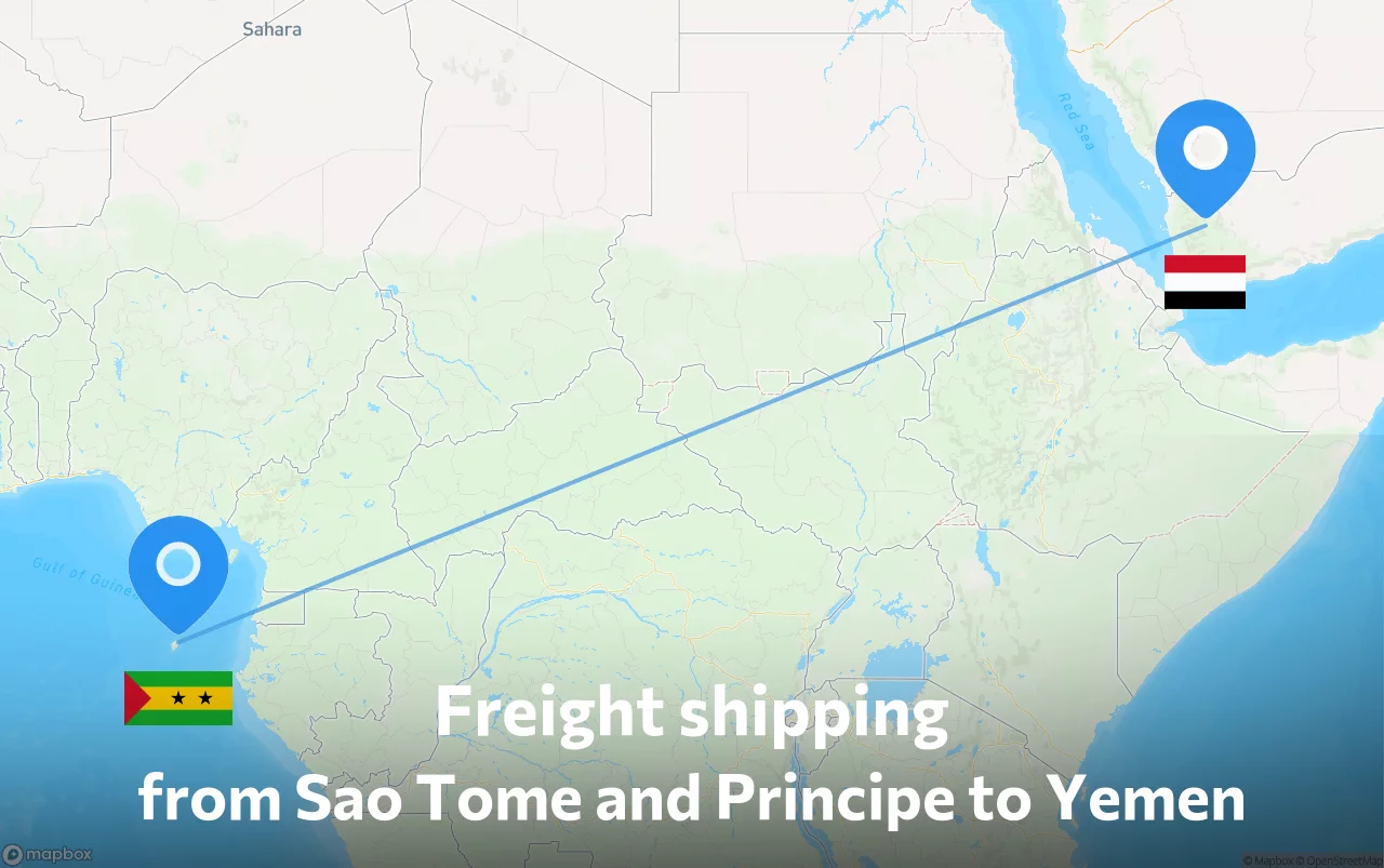 Shipping route from Sao Tome and Principe to Yemen