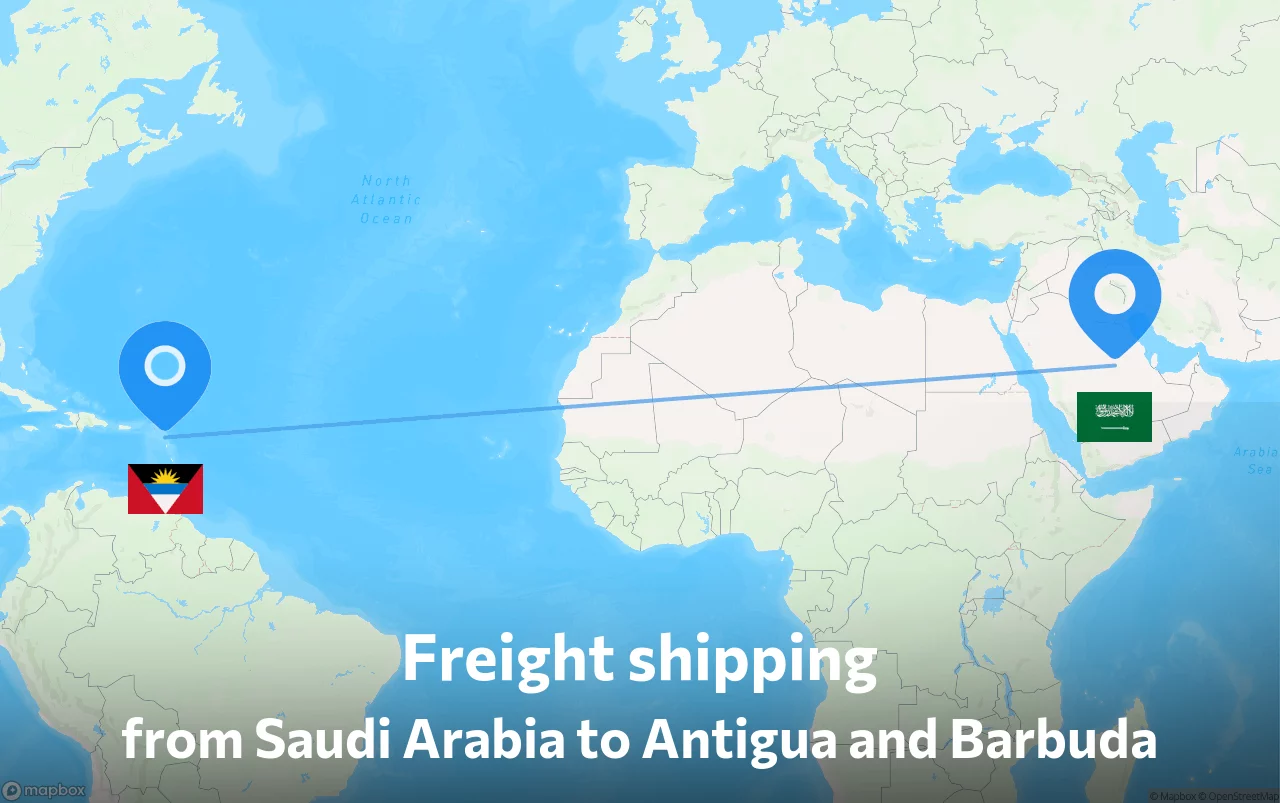 Shipping route from Saudi Arabia to Antigua and Barbuda