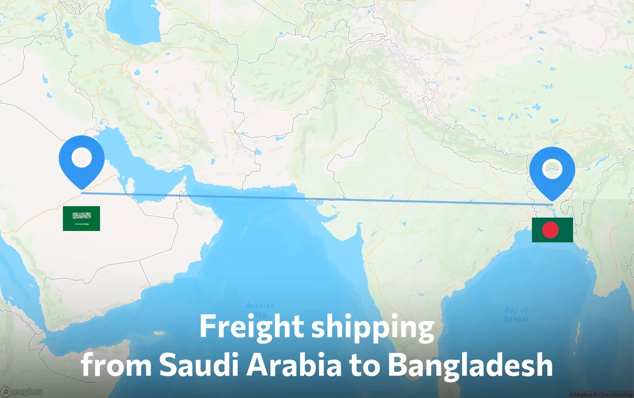 Shipping route from Saudi Arabia to Bangladesh