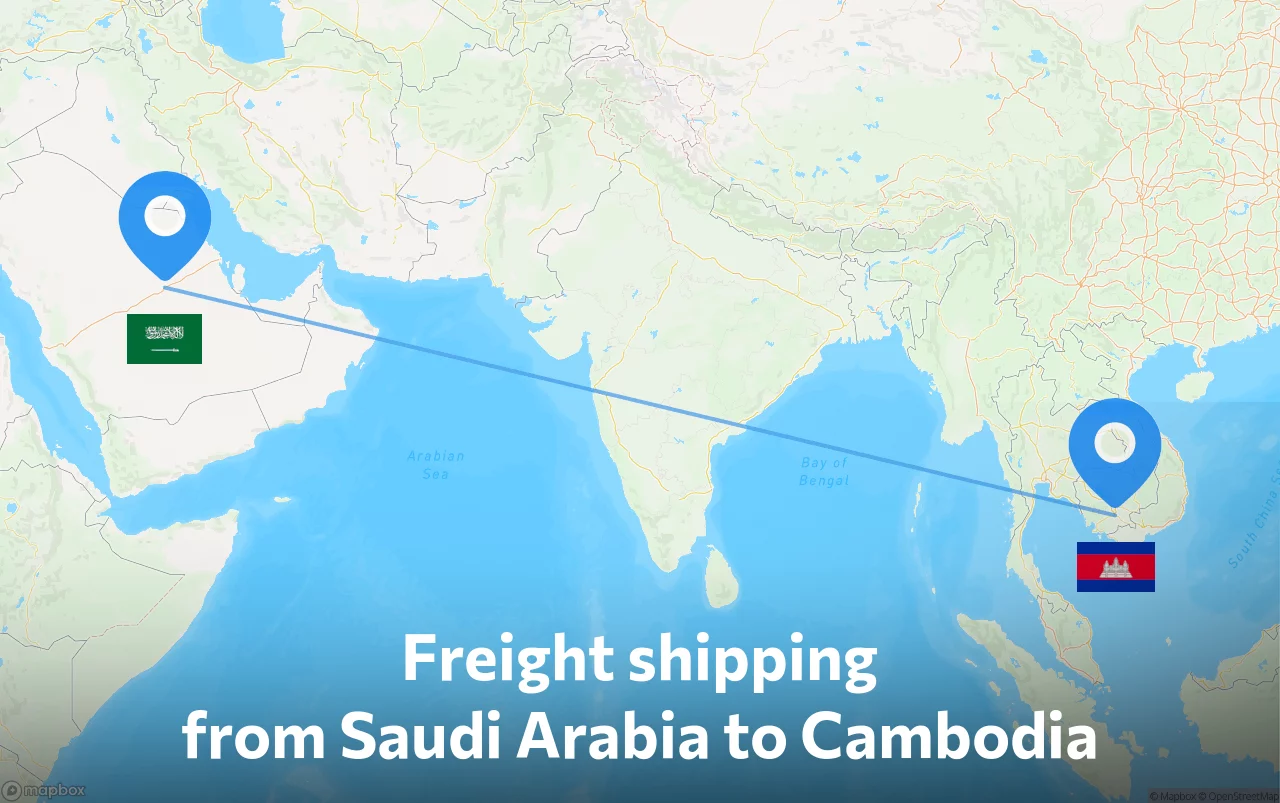 Shipping route from Saudi Arabia to Cambodia