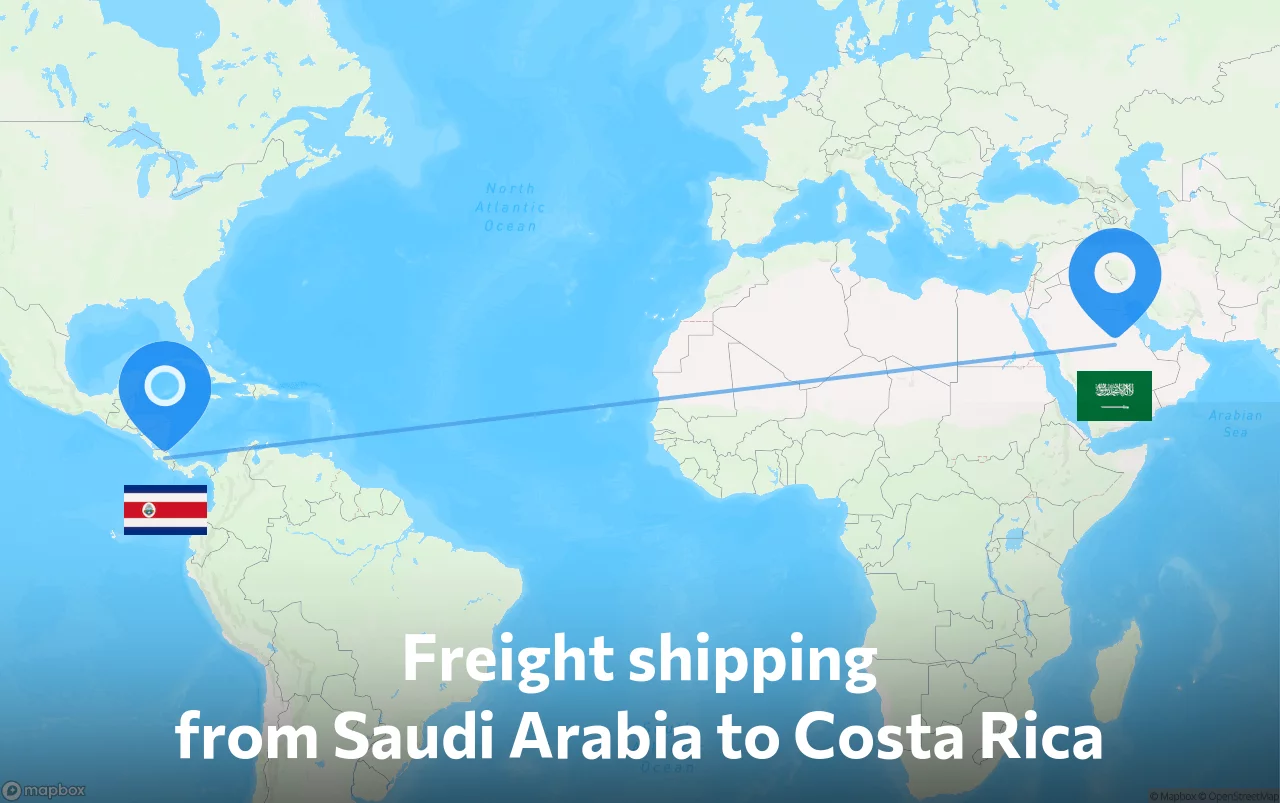 Shipping route from Saudi Arabia to Costa Rica