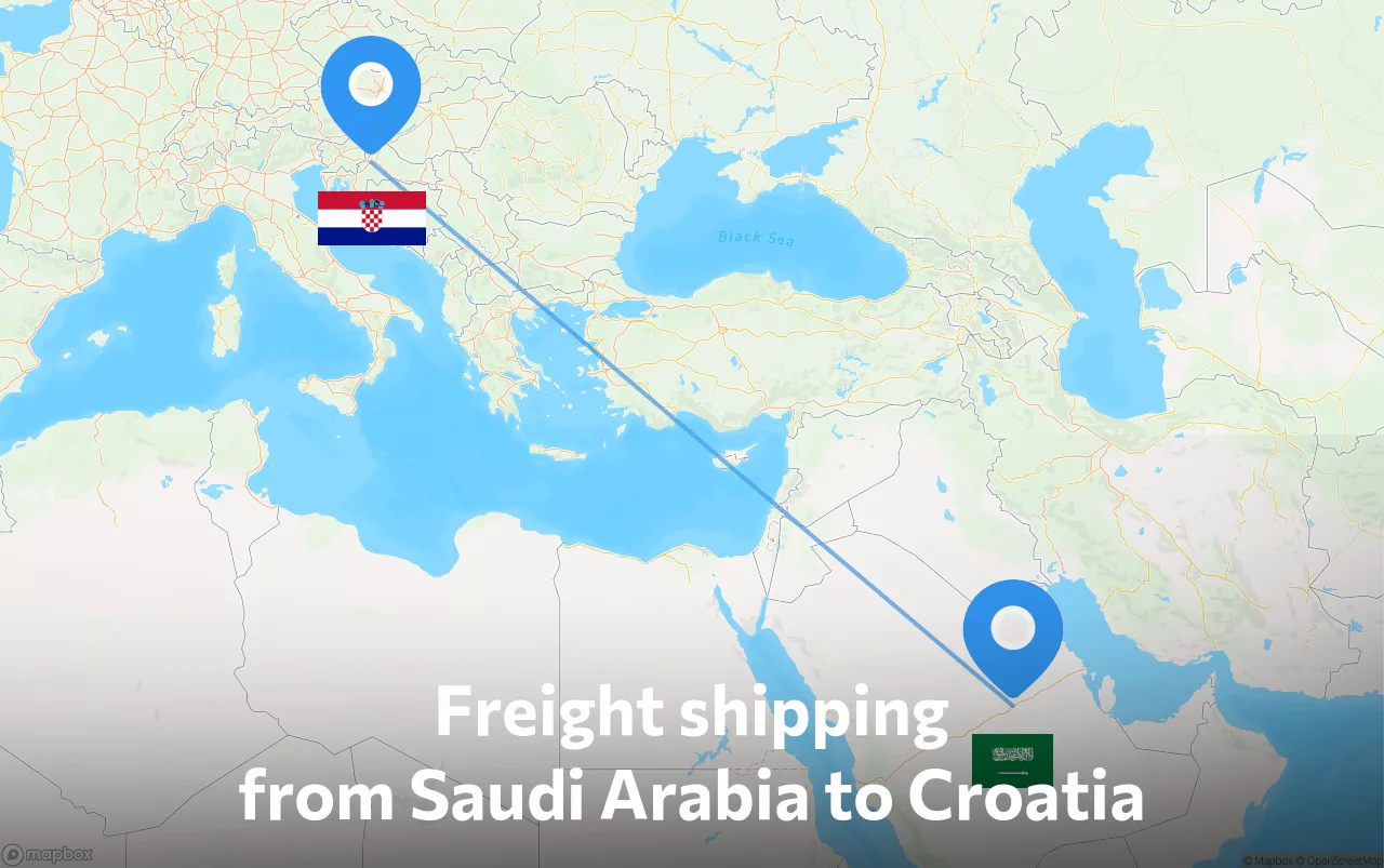 Shipping route from Saudi Arabia to Croatia