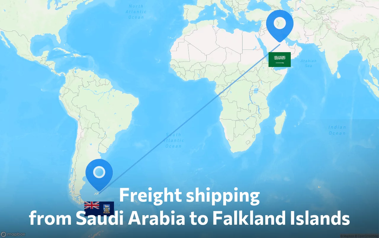 Shipping route from Saudi Arabia to Falkland Islands