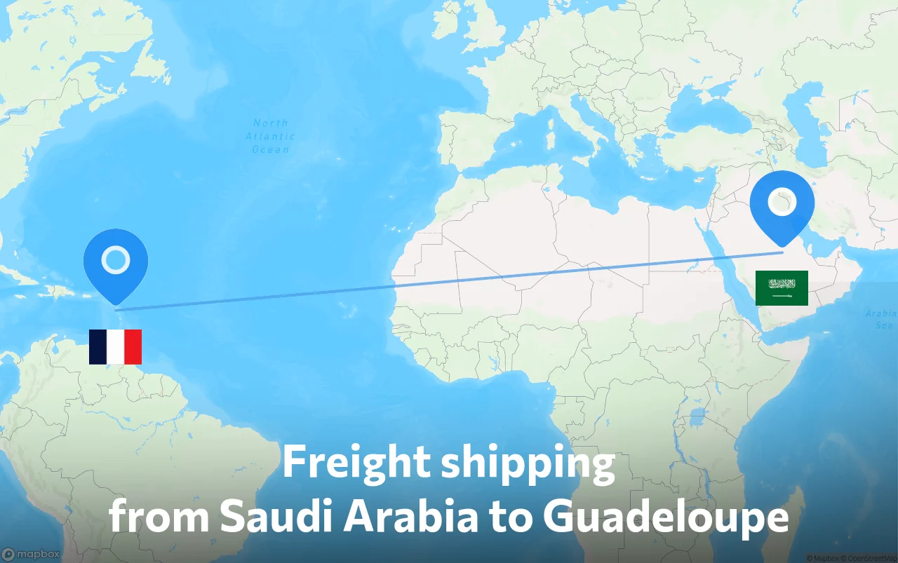 Shipping route from Saudi Arabia to Guadeloupe