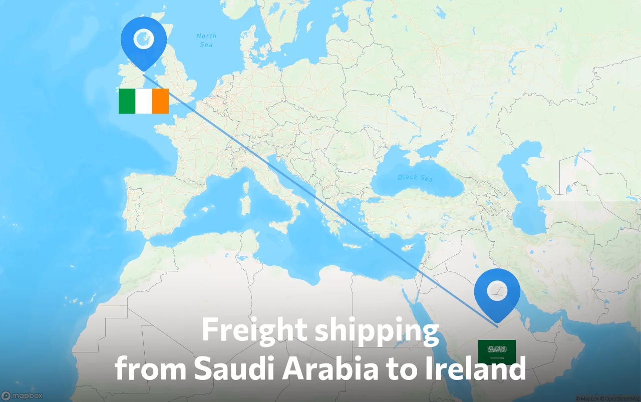 Shipping route from Saudi Arabia to Ireland
