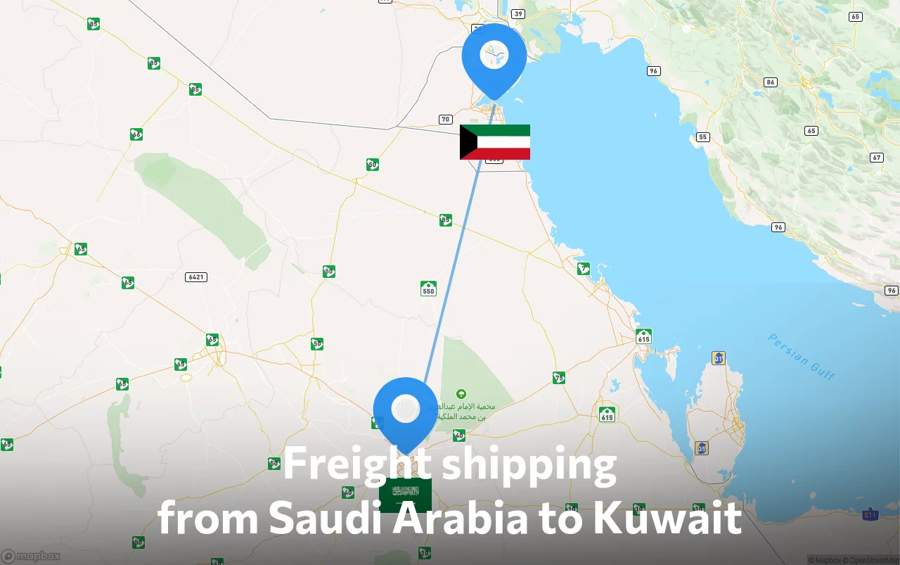 Shipping route from Saudi Arabia to Kuwait