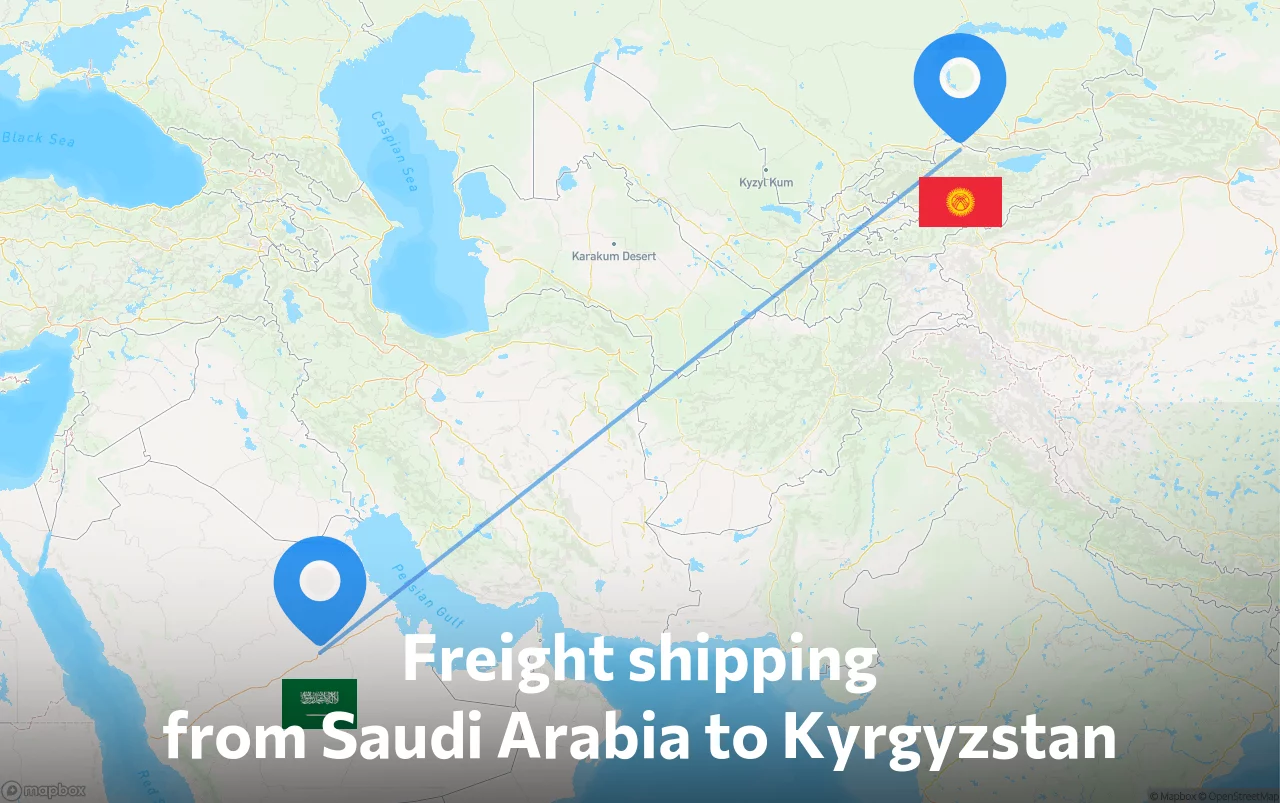 Shipping route from Saudi Arabia to Kyrgyzstan