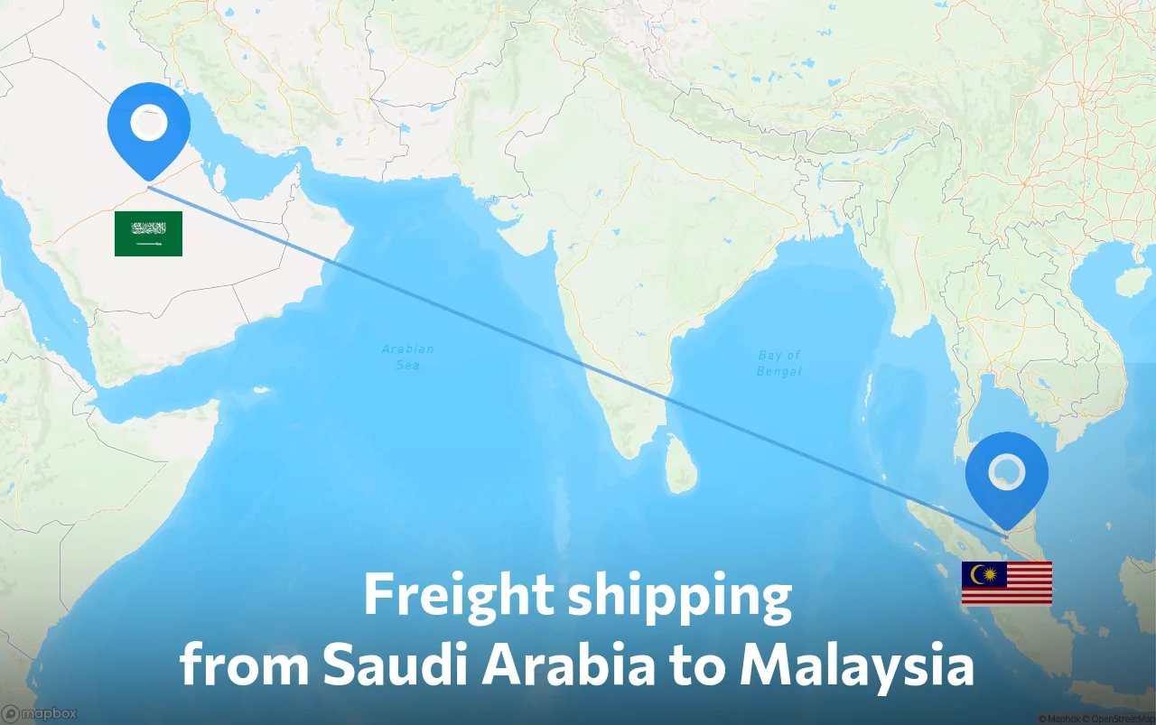 Shipping route from Saudi Arabia to Malaysia