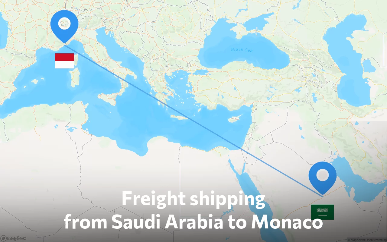 Shipping route from Saudi Arabia to Monaco