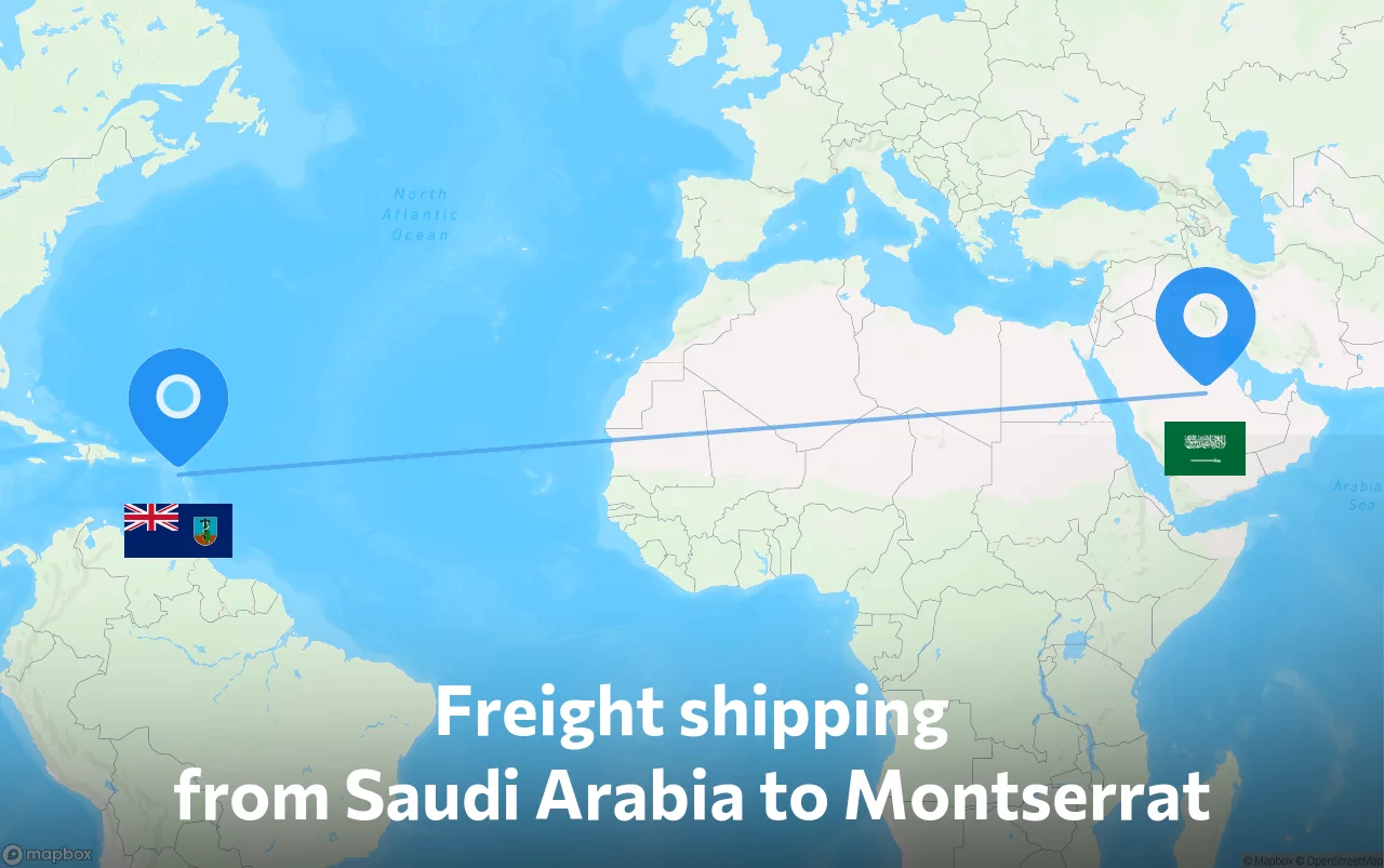Shipping route from Saudi Arabia to Montserrat