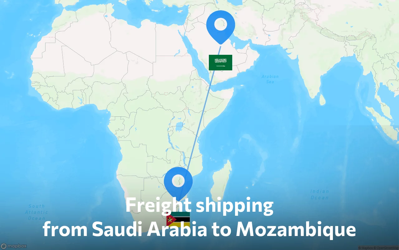 Shipping route from Saudi Arabia to Mozambique