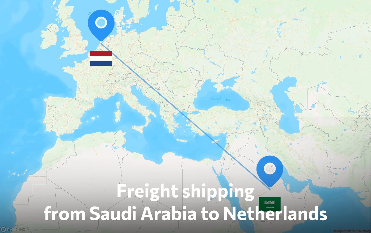 Shipping route from Saudi Arabia to Netherlands