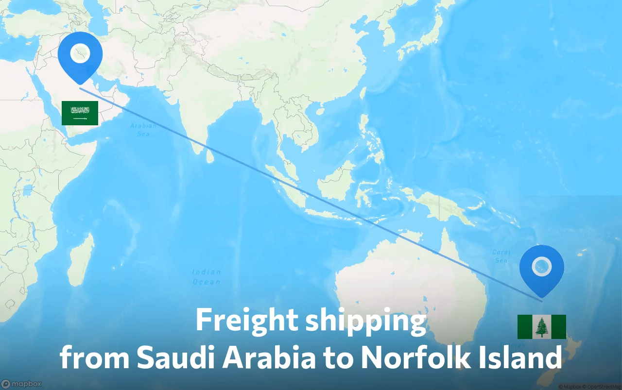 Shipping route from Saudi Arabia to Norfolk Island