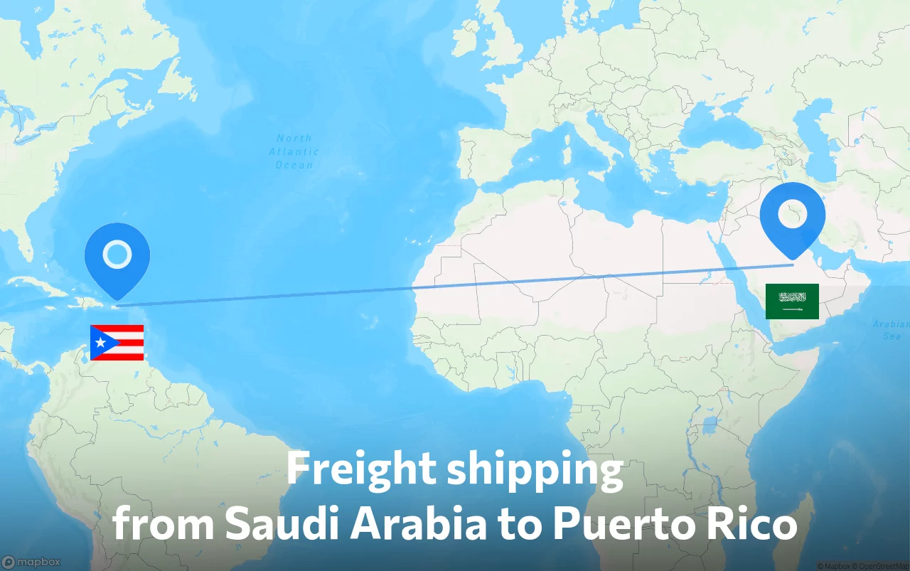 Shipping route from Saudi Arabia to Puerto Rico