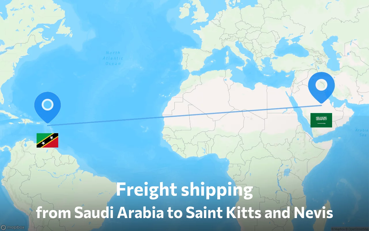 Shipping route from Saudi Arabia to Saint Kitts and Nevis