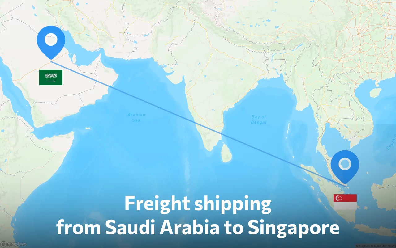 Shipping route from Saudi Arabia to Singapore