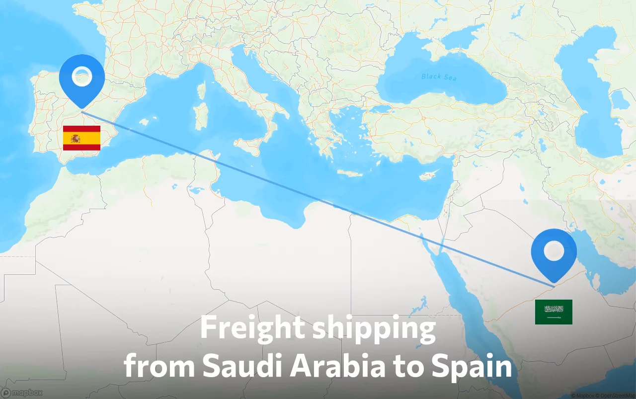 Shipping route from Saudi Arabia to Spain