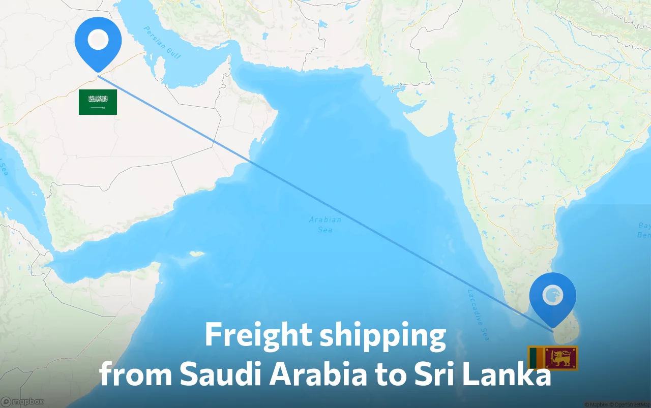Shipping route from Saudi Arabia to Sri Lanka