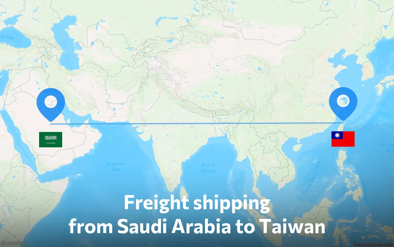 Shipping route from Saudi Arabia to Taiwan