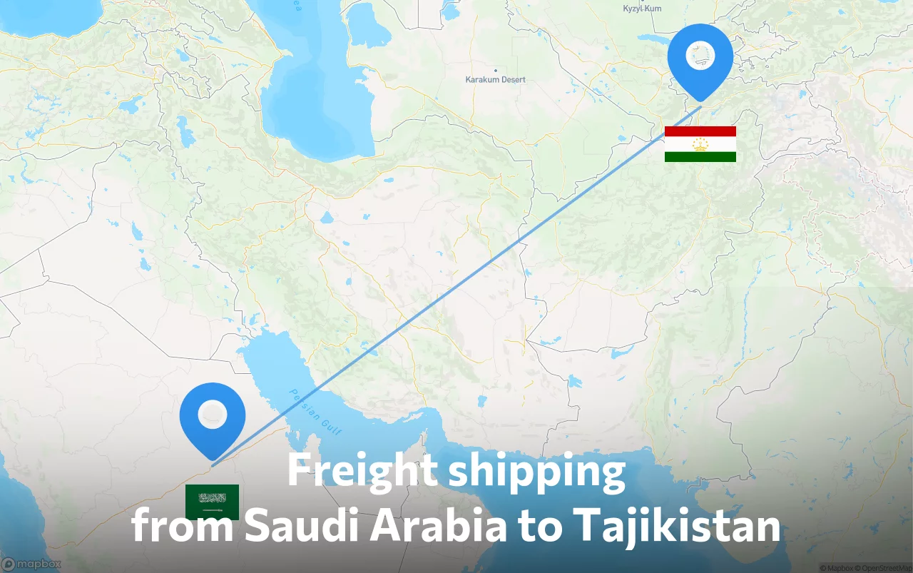 Shipping route from Saudi Arabia to Tajikistan