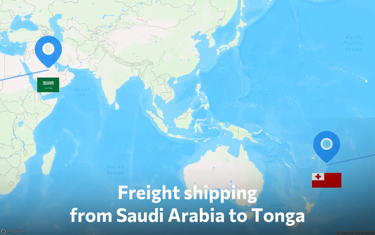 Shipping route from Saudi Arabia to Tonga