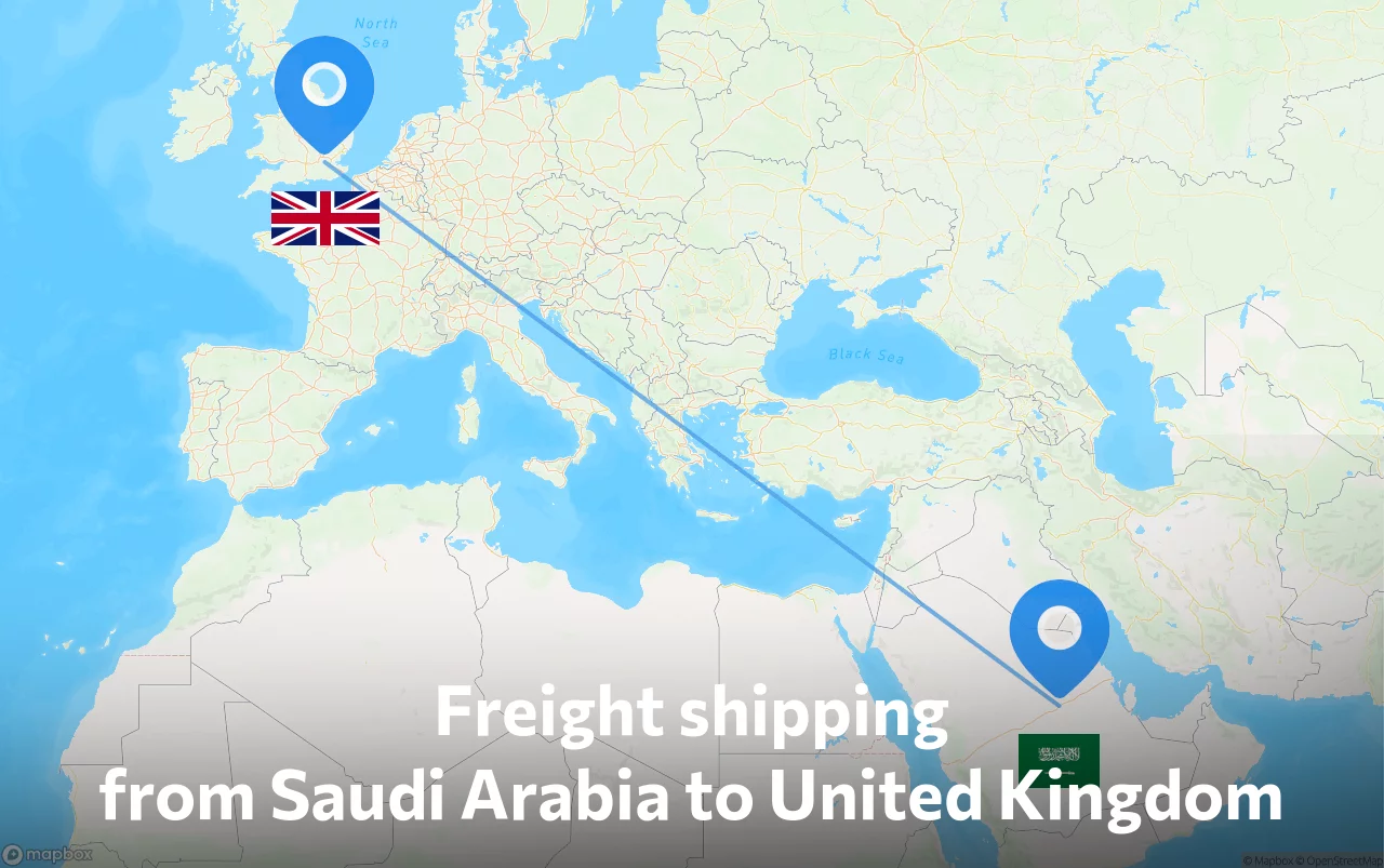Shipping route from Saudi Arabia to United Kingdom