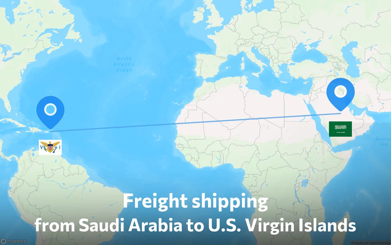Shipping route from Saudi Arabia to U.S. Virgin Islands