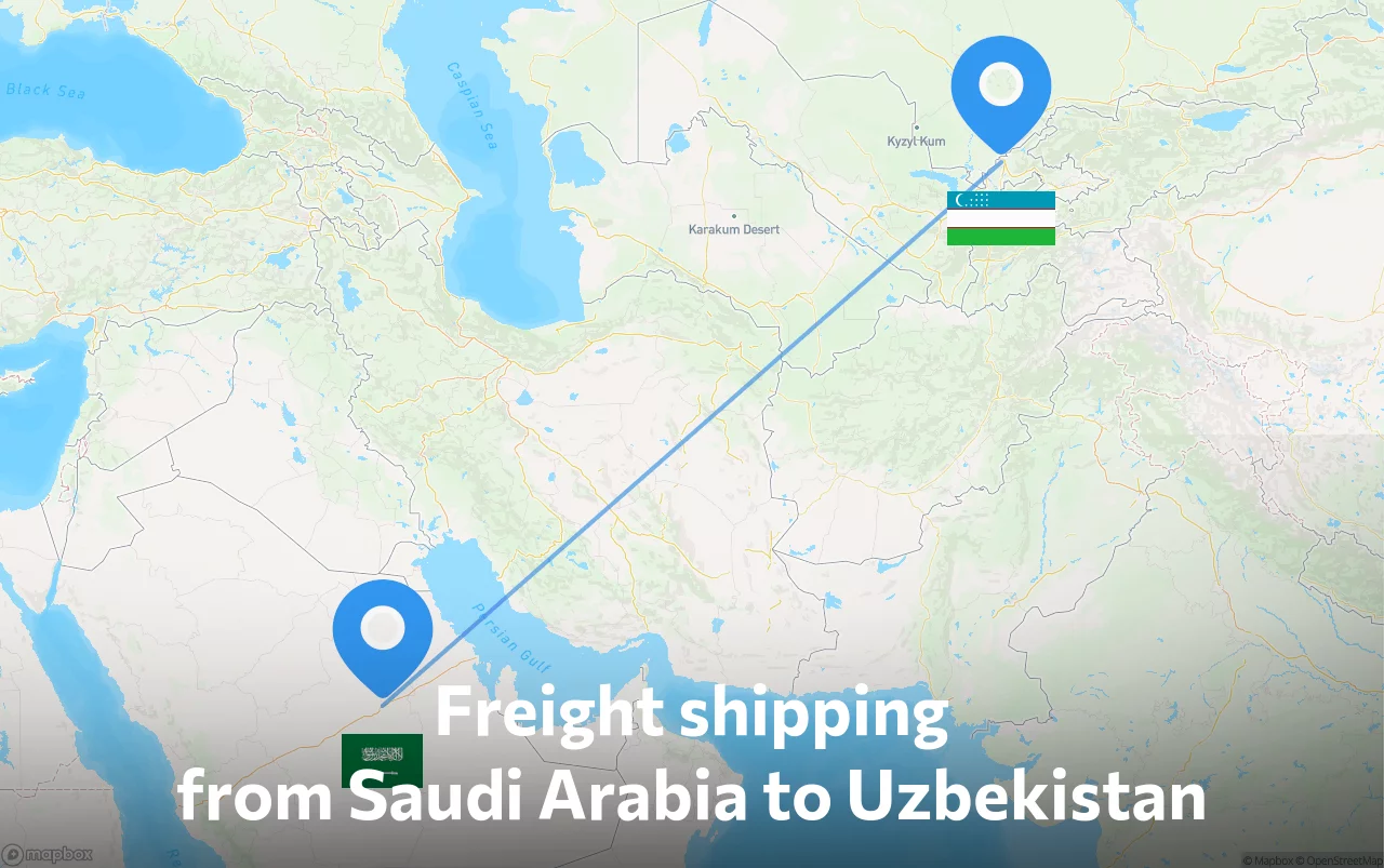 Shipping route from Saudi Arabia to Uzbekistan