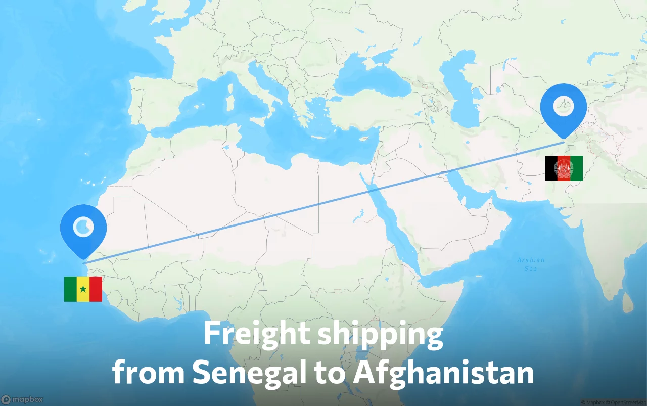 Shipping route from Senegal to Afghanistan