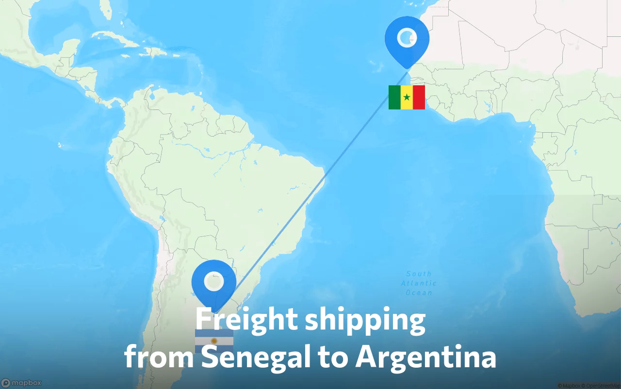 Shipping route from Senegal to Argentina