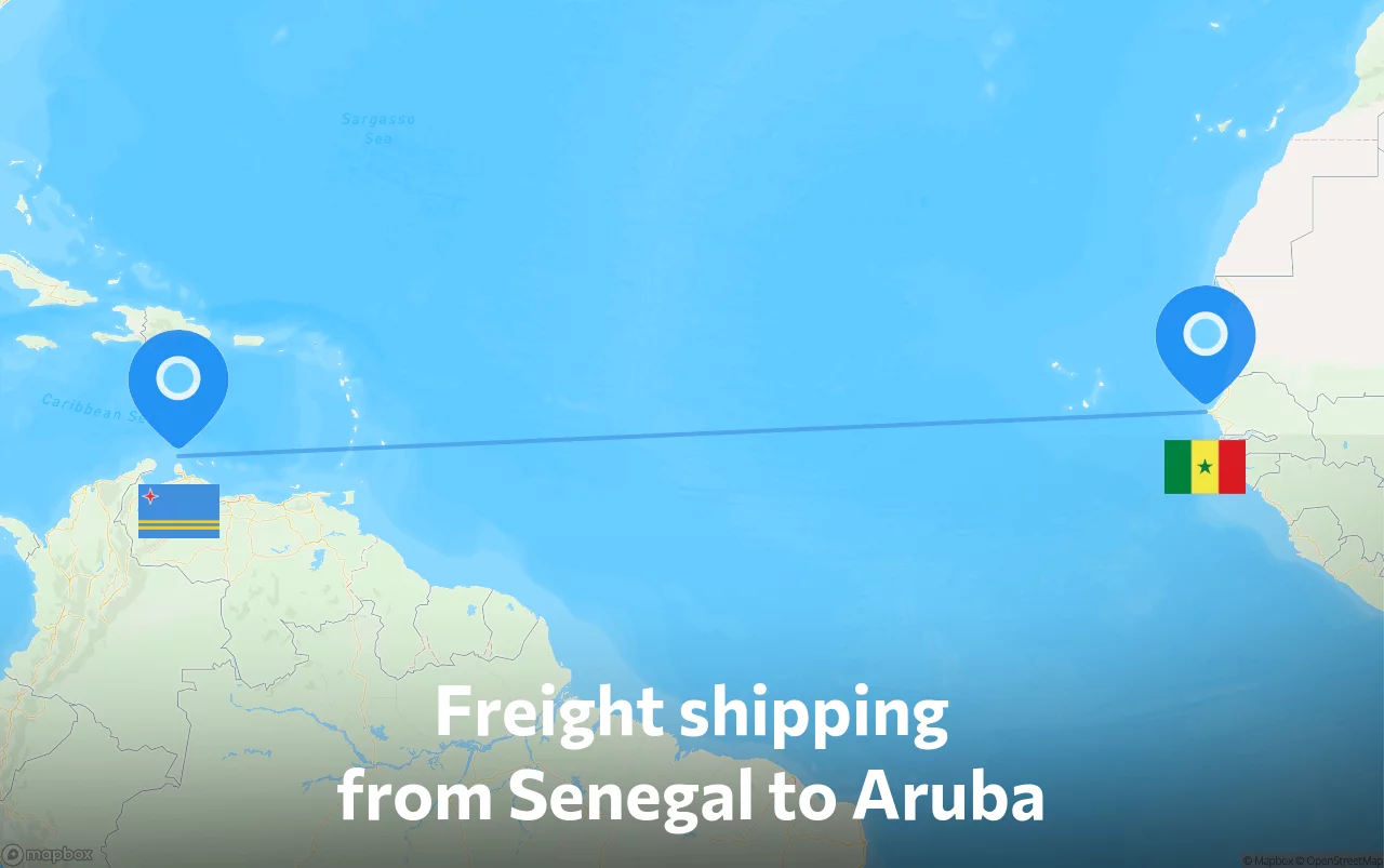 Shipping route from Senegal to Aruba