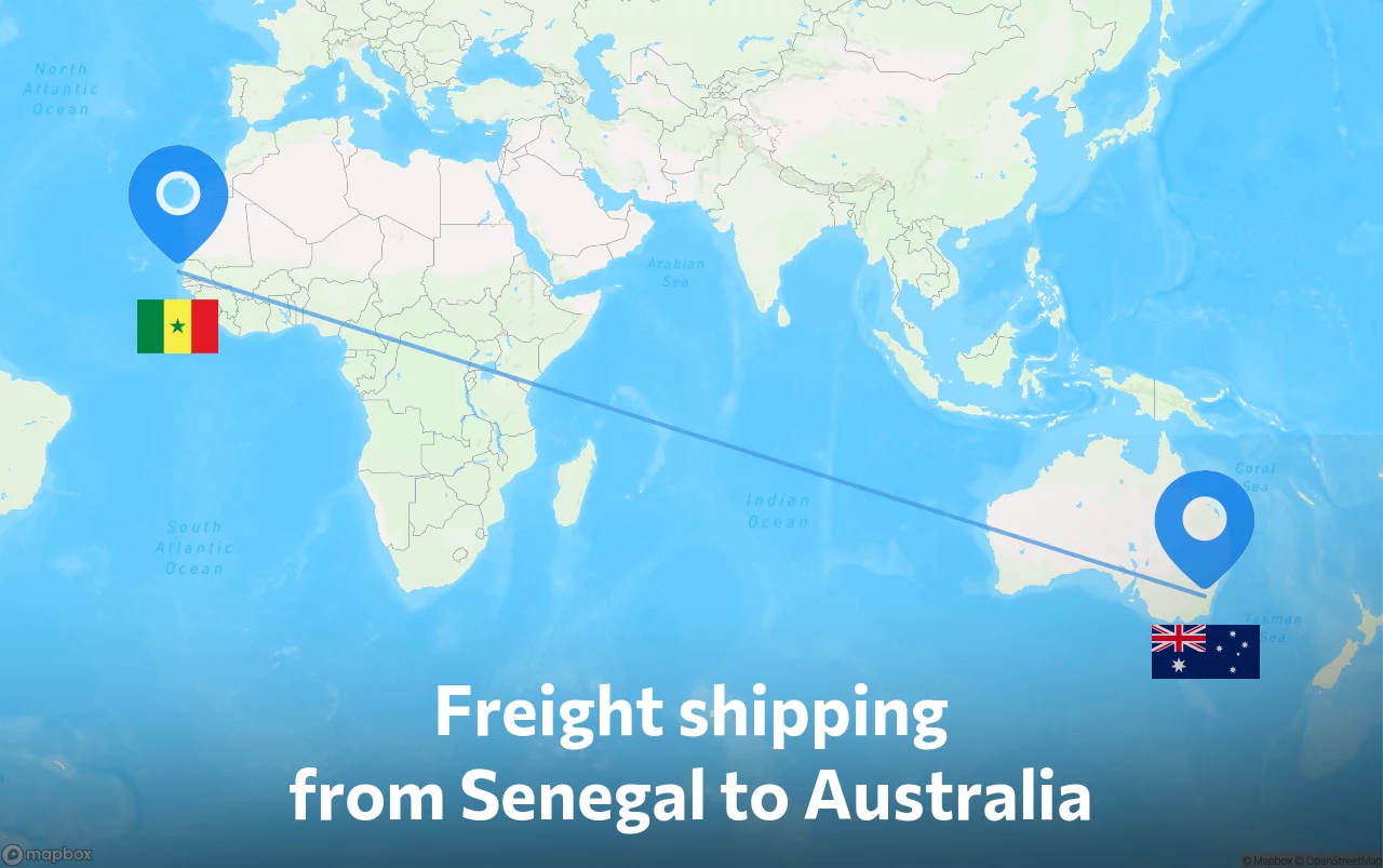 Shipping route from Senegal to Australia