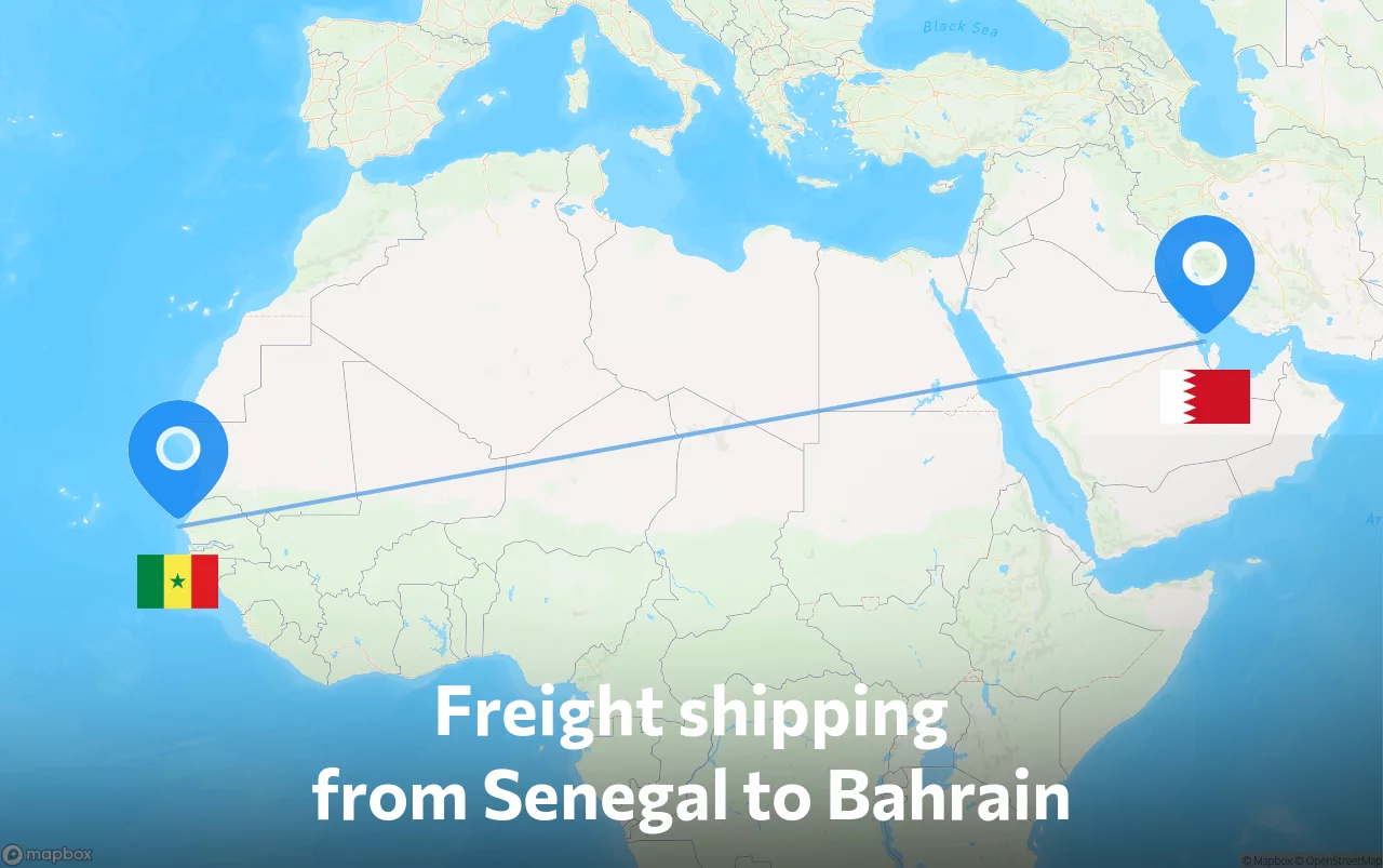 Shipping route from Senegal to Bahrain